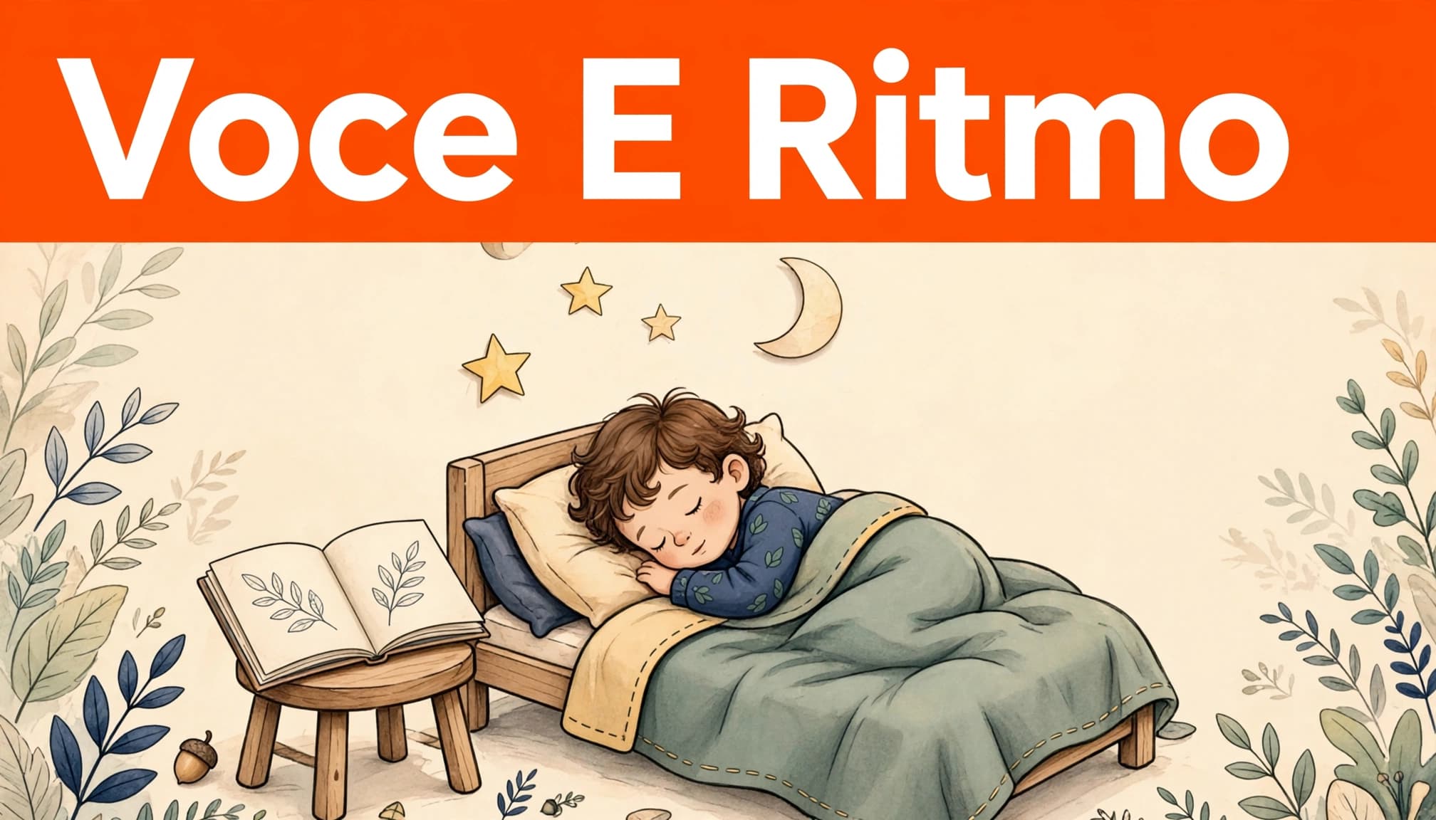 Ninnananne e filastrocche brevi per una buonanotte serena 2 Bambino rannicchiato nel letto con luna, stelle e libro illustrato vicino.