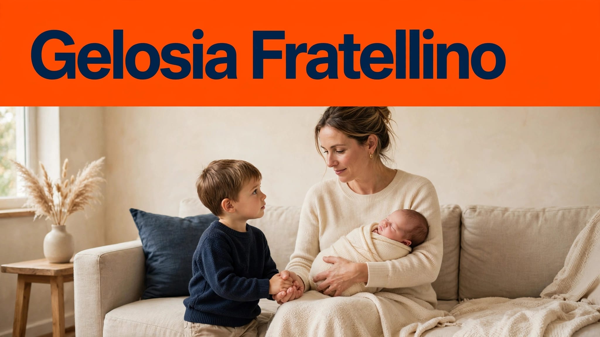 Madre con neonato e bambino prescolare che le tiene la mano.
