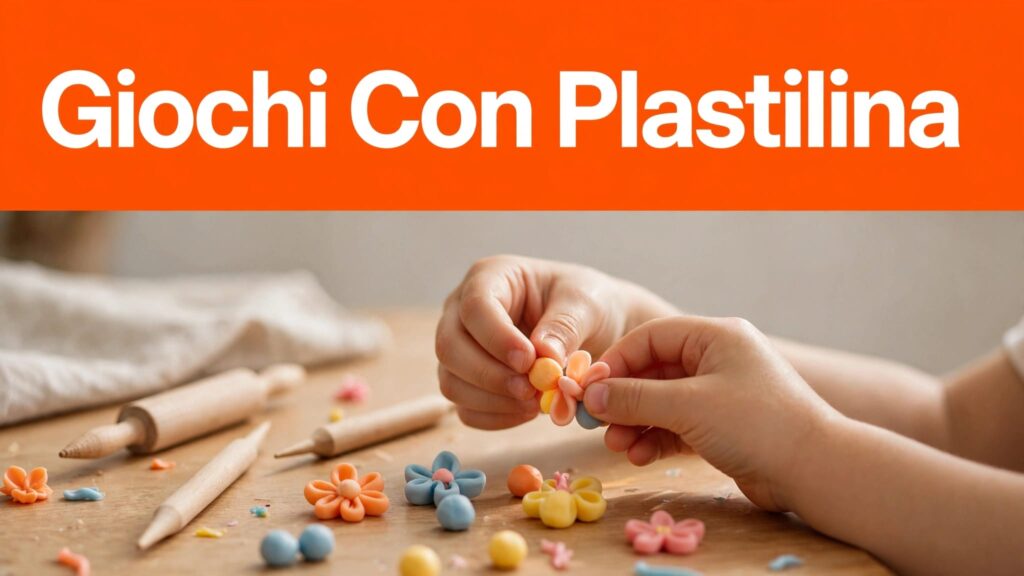 Manine modellano fiori e palline di plastilina colorata su un tavolo da cucina.