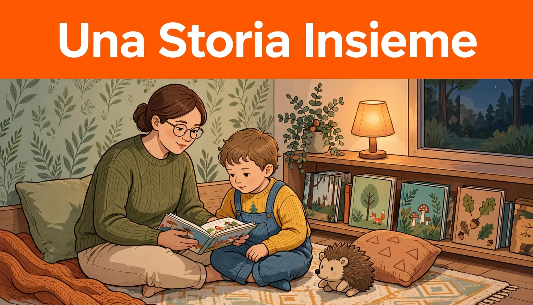 Smettere ciuccio notte: storie e strategie dolci 2 Un genitore legge un libro illustrato a un bambino sul tappeto, accanto a una libreria bassa.