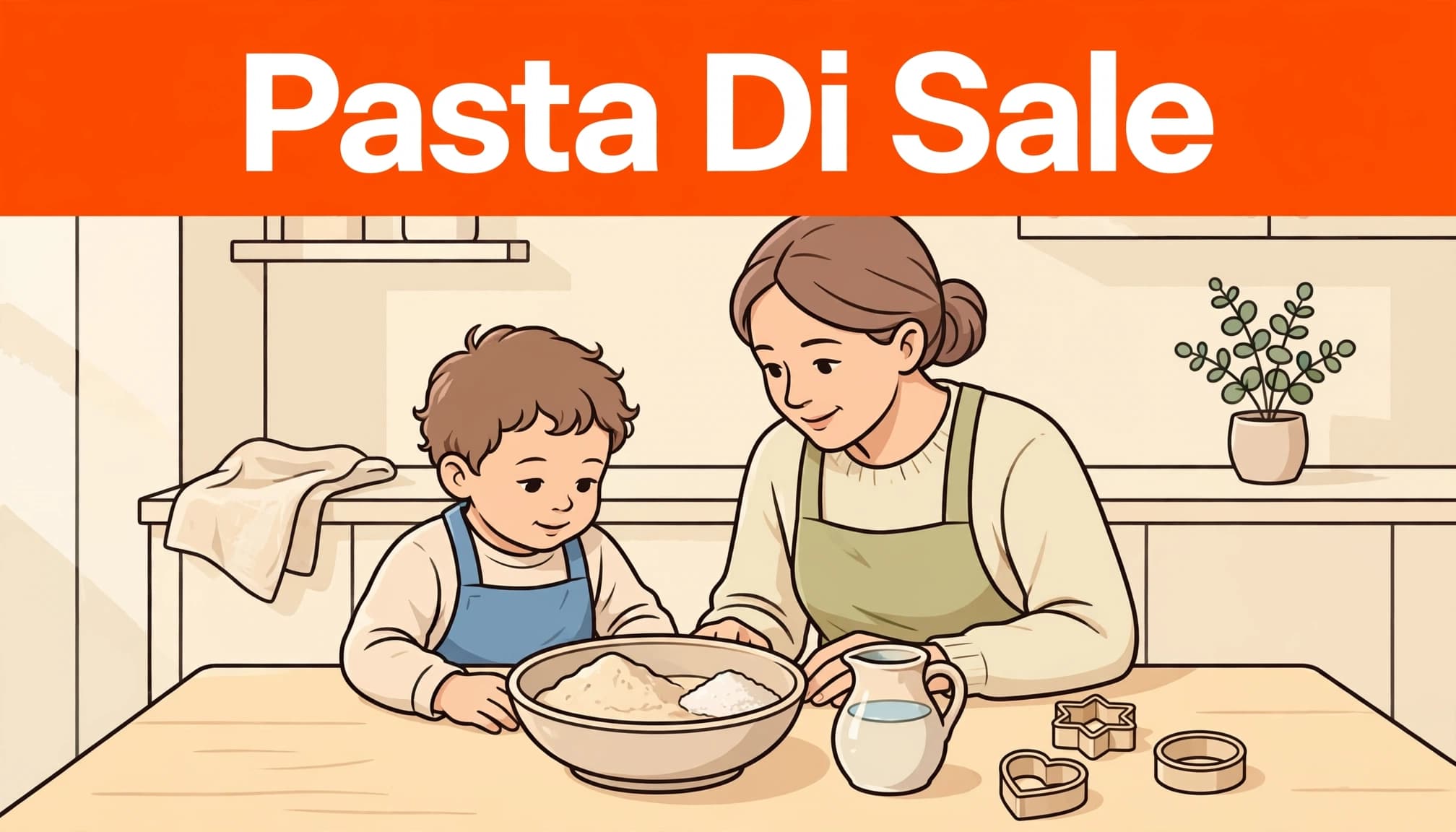 Pasta di sale fatta in casa: ricetta atossica per bambini 1 Un bambino e un adulto preparano la pasta di sale in cucina.