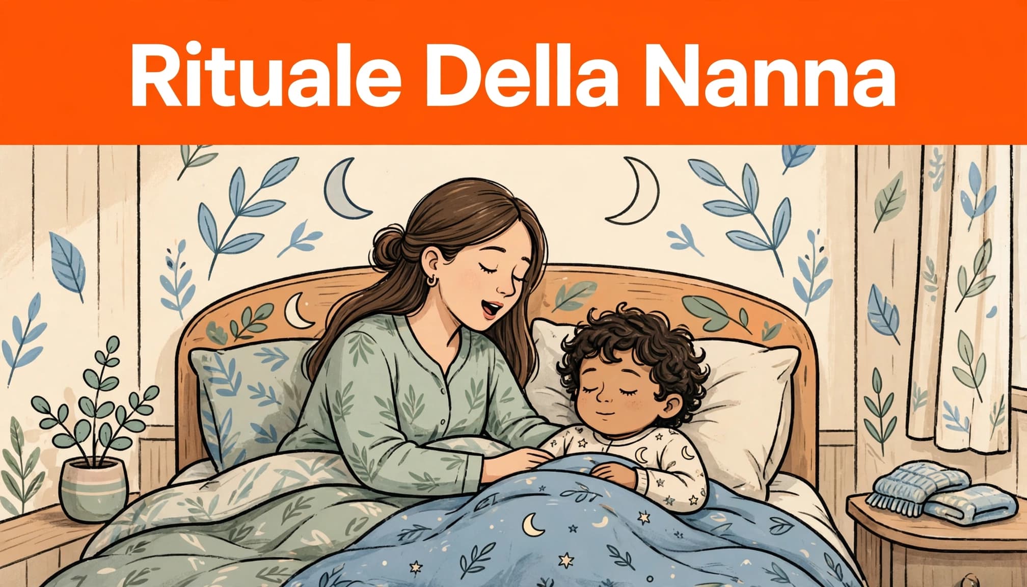 Ninnananne e filastrocche brevi per una buonanotte serena 1 Un adulto canta accanto a un bambino addormentato sotto una coperta.